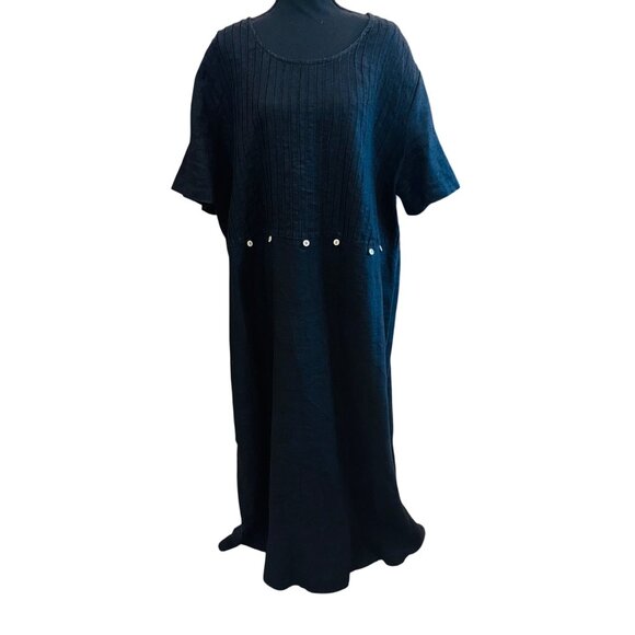 Studio Ease Black 100% Linen Maxi Dress Plus Sz 24W Cottage Lagenlook Sustainabl - Picture 2 of 10